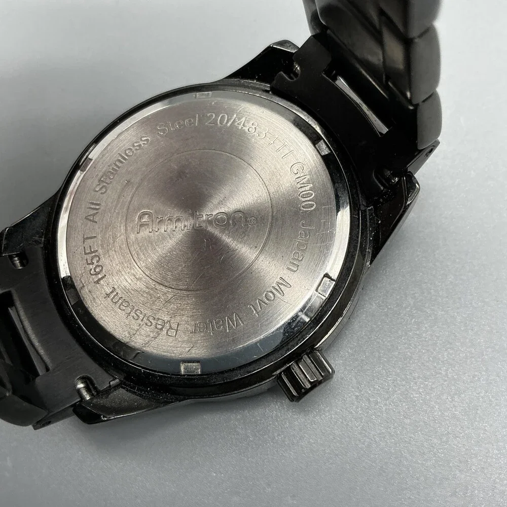 Armitron 20/4833HT Men Watch 43mm Black Dial Black Steel Day Date New Battery 7